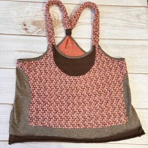 Brown & Pink Mixed Knit Racer Back Tank Top Funky People Boho Cottagecore XL